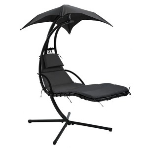 FDW Hammock Curved Hanging Chaise Lounge Chair with Adjustable Canopy and Removable Cushions - 1 of 4