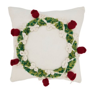 Saro Lifestyle Evergreen Elegance Wreath Down Filled Throw Pillow, 12"x12", Multicolored - 1 of 2