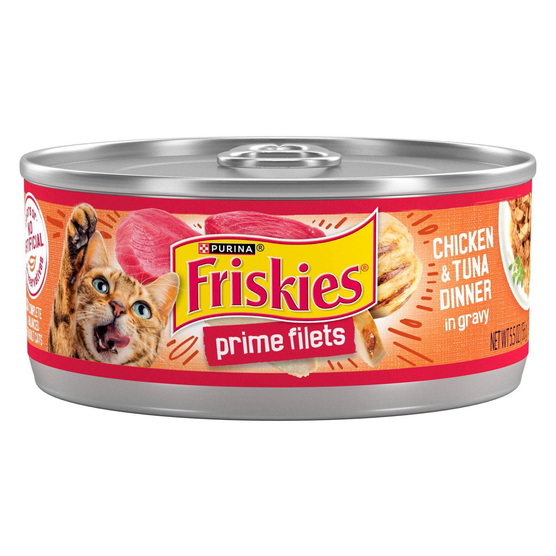 Purina Friskies Prime Filets Wet Cat Food Chicken & Tuna Dinner In Gravy - 5.5oz