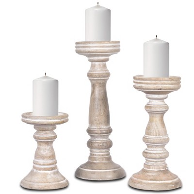 Mela Artisans Matte Black Candle Holders For Pillar Candles (set Of 3)  Rustic Wooden Candle Holders Pillar 6, 9, 12 : Target