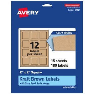 Avery Kraft Brown Square Labels with Sure Feed, 2" x 2" - 1 of 4