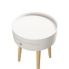 PAGED Night Stand Modern Bedside Table Wooden Round Nightstand with Storage Drawer and Desktop Baffle for Bedroom, White - 4 of 4