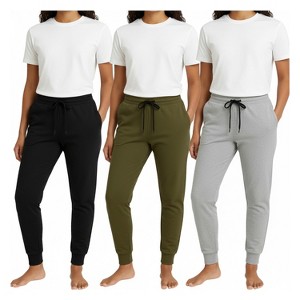 Women's 3 Pack Ultra Soft Fleece Pocket Joggers - Cozy, Comfortable & Stylish - 1 of 4
