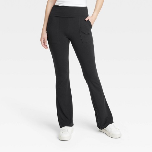 Women's Fold Over Waistband Flare Leggings With Pockets - A New Day™ Black  S : Target