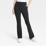 Women's Fold Over Waistband Flare Leggings with Pockets - A New Day™ Black