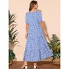 INSPIRE CHIC Women's Summer Floral Puff Short Sleeve Square Neck Boho Casual Pockets Tiered Midi Dress - 4 of 4