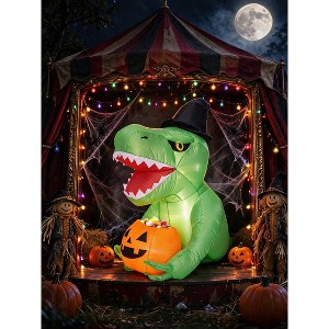 4.5FT Halloween Inflatable Dinosaur with Pumpkin Candy Bowl – Animated ...