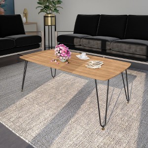 LeisureMod Elmwood 47" Wood Coffee Table with Metal Legs - Modern Rectangular Design, Perfect for Living Rooms - 1 of 4