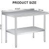 Stainless Steel Table for Prep & Work With Backsplash, Commercial Heavy Duty Table With Adjustable Under Shelf for Kitchen Restaurant - 3 of 4