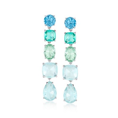 Ross-Simons Rhodium-Plated Linear Drop Earrings With Simulated Tonal-Blue Gemstones