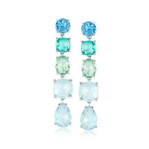 Ross-Simons Rhodium-Plated Linear Drop Earrings With Simulated Tonal-Blue Gemstones - 1 of 3