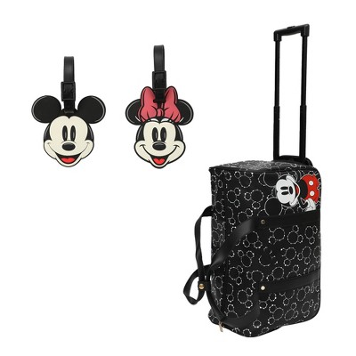 Mickey Mouse Black Wheeled Duffle Bag & Character Heads Luggage Tags Kit