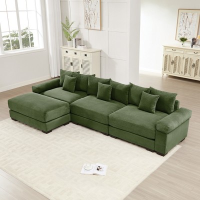 Aukfa Oversized 130" Modular Corduroy Sofa Set - Reversible Sectional Couch with Ottoman, Fabric Upholstery for Living Room