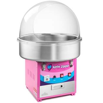 Olde Midway Cotton Candy Machine with Bubble Shield, Electric Candy Floss Maker with 3 Bin Storage Drawer