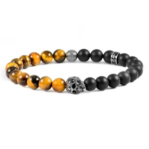 Crucible Men's Skull with Tiger Eye and Matte Onyx Stone Beads Stretch Bracelet (8mm) - 1 of 4