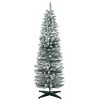 HOMCOM 6 FT Snow Flocked Artificial Pencil Christmas Tree, Slim Xmas Tree with Realistic Branches and Plastic Base Stand for Indoor Decoration Green - 4 of 4