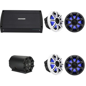 Kicker Pontoon - Tritoon Boat Premium Audio Upgrade, (4) 8" LED Marine Speakers, 10" Subwoofer tube & KXMA 5Ch. Marine Amplifier Bundle - 1 of 4