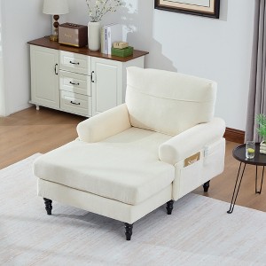 KTMBDW Chaise Lounge Chair Indoor, 49" Chenille Upholstered Sofa Bed for Living Room, Movie Room, Bedroom with 4 Storage Pockets - 1 of 4