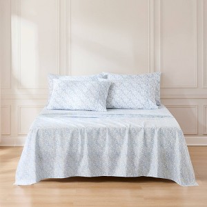 Lush Décor King 6pc Botanical Leaf and Floral Sheet Set Blue - 1 of 4