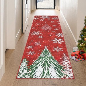 Christmas Area Rugs, Snowflake Trees Washable Throw Carpet Rugs for Living Room - 1 of 4