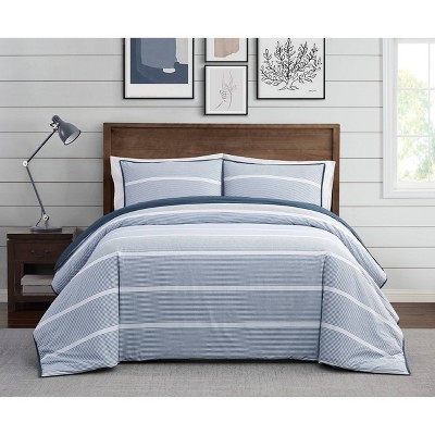 3pc Full/Queen Niari Yarn Dye Stripe Duvet Cover Set Blue - Brooklyn Loom