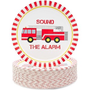 Blue Panda Fire Truck 80-Pack Disposable Paper Plates 9" Kids Birthday Party Supplies - 1 of 3