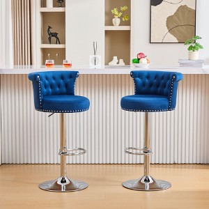 2 Pack Adjustable Height Swivel Bar Stool with Velvet Upholstery and Footrest Featuring Tufted Button Design - 1 of 4