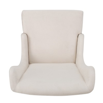 Beige High Back Upholstered Arm Chair with Birch Wood Legs