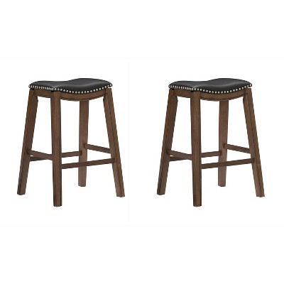 Homelegance 29" Counter Height Wooden Saddle Seat Barstools, Black (2 Pack)