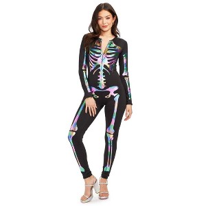 Tipsy Elves Form Fitting Skeleton Bodysuits for Halloween - Sexy Skeleton Costume - Women's White Skeleton Bodysuit Halloween Costume Size Large - 1 of 4