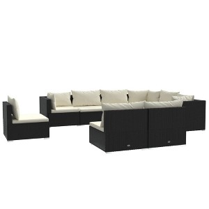 vidaXL 9-Piece Patio Lounge Set with Cushions, Poly Rattan Material, Weather Resistant, Durable and Lightweight, Black Frame with Cream Cushions - 1 of 4