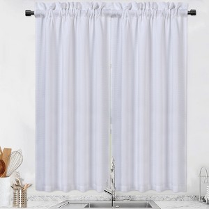 Waffle Weave Waterproof Small Curtain - Decorative Window Cover. Water-Resistant, Easy to Clean & Ideal for Kitchen, Bathroom, RV or Small Spaces - 1 of 4