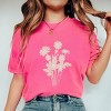 S.W.Smiley Pink Flower Silohuette - Women's Garment Dyed Graphic T-Shirt - 3 of 4