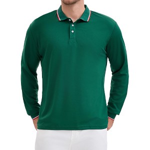 INSPIRE CHIC Men's Classic Regular Fit Solid Color Long Sleeves Business Golf Polo Shirt - 1 of 4