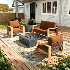 LayinSun 4 Pieces Aluminum Patio Furniture Set with Fire Pit Table, Oversized Seat with Hight Back, Outdoor Conversation Sets - 1 of 4