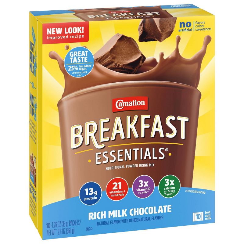 Carnation Breakfast Essentials Powder Drink Mix Packets Rich Milk Chocolate - 12.6floz/10ct, 3 of 11