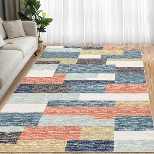 Large Living Room Rug 10 x 13 Geometric Patchwork Accent Carpet with Non-Slip Backing, Machine Washable Low Pile Area Rug, Foldable Floor Mat - 1 of 4