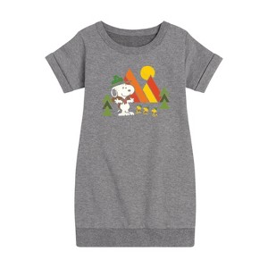 Girls' - Peanuts - Retro Trailblazers Graphic Short Sleeve Fleece Dress - 1 of 4