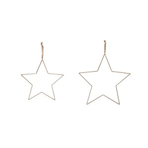 Storied Home 2-Piece Hanging Metal Stars with Gold Fabric Ribbon, Antique Brass - 1 of 2