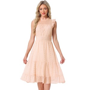 Allegra K Women's Sleeveless Smocked Waist Gilding Metallic Stars Chiffon Party Dress - 1 of 4