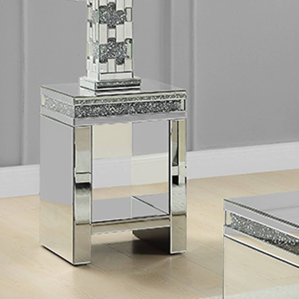 Photos - Coffee Table 16" Noralie Tempered Glass Mirrored Accent Table Faux Diamonds - Acme Furn