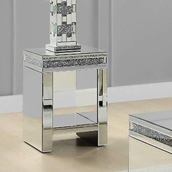 16" Noralie Tempered Glass Mirrored Accent Table Faux Diamonds - Acme Furniture