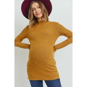 Hello Miz Women's Ribbed Long Sleeve Mock Neck Maternity Top - 1 of 4