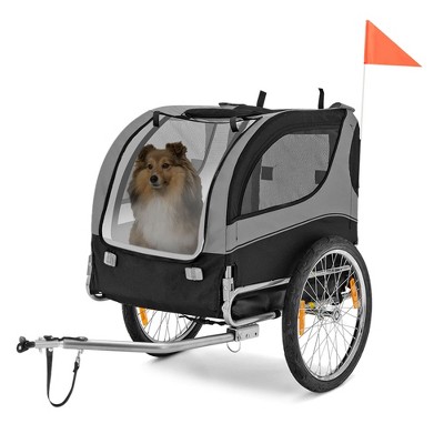 Foldable Gray Pet Bike Trailer with Mesh Windows and Steel Frame