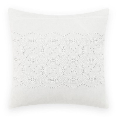 Annabella Crocheted Lace Trimmed White Cotton Square Throw Pillow