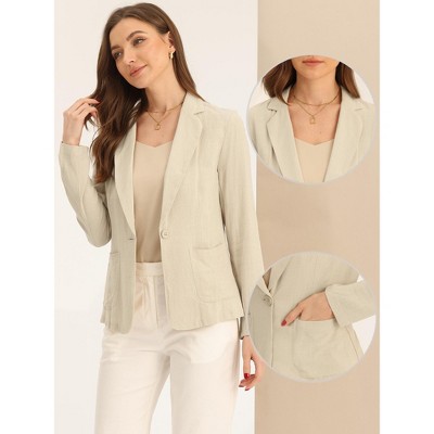 INSPIRE CHIC Women's Notch Lapel One Button Casual Suit Linen Blazer Beige Large — фото 2