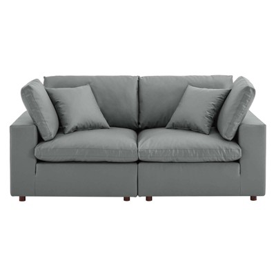 Gray Faux Leather Loveseat with Down Fill Cushions