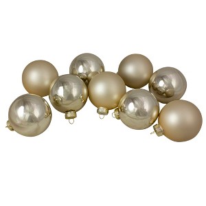 Northlight 2-Finish Glass Ball Christmas Ornaments - 2.5" (65mm) - Champagne Gold - 9ct - 1 of 4