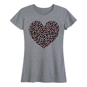 Women's - Instant Message - Black Pink Cheetah Heart Short Sleeve Graphic T-Shirt - 1 of 4
