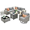 XIZZI 9-Piece Wicker Outdoor Patio Fire Pit Sectional Sofa Set with Cushions, All Weather Conversation Couch Set and Swivel Rocking Chairs - 2 of 4